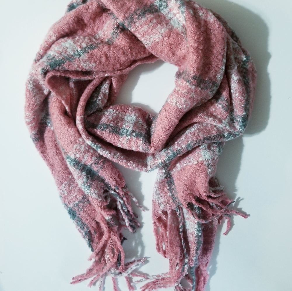 Shihreen Plaid Scarf L Pink Gray